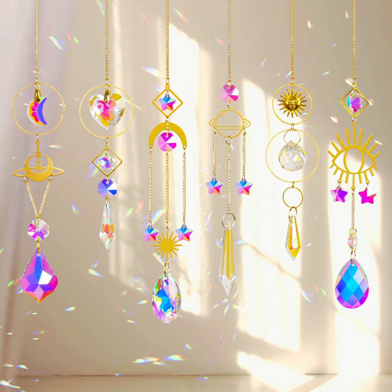6Pieces Colorful Crystals Suncatcher Hanging Sun Catcher with Chain Pendant Ornament Crystal Balls for Window Home Garden Christmas Day Party Wedding Decoration
